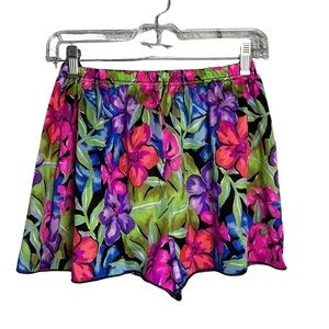 Vintage Floral Silky Satin Sleep Shorts Pajama Bottoms Womens S Colorful 80s 90s